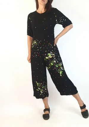 Leonard St black print wide leg jumpsuit size 8