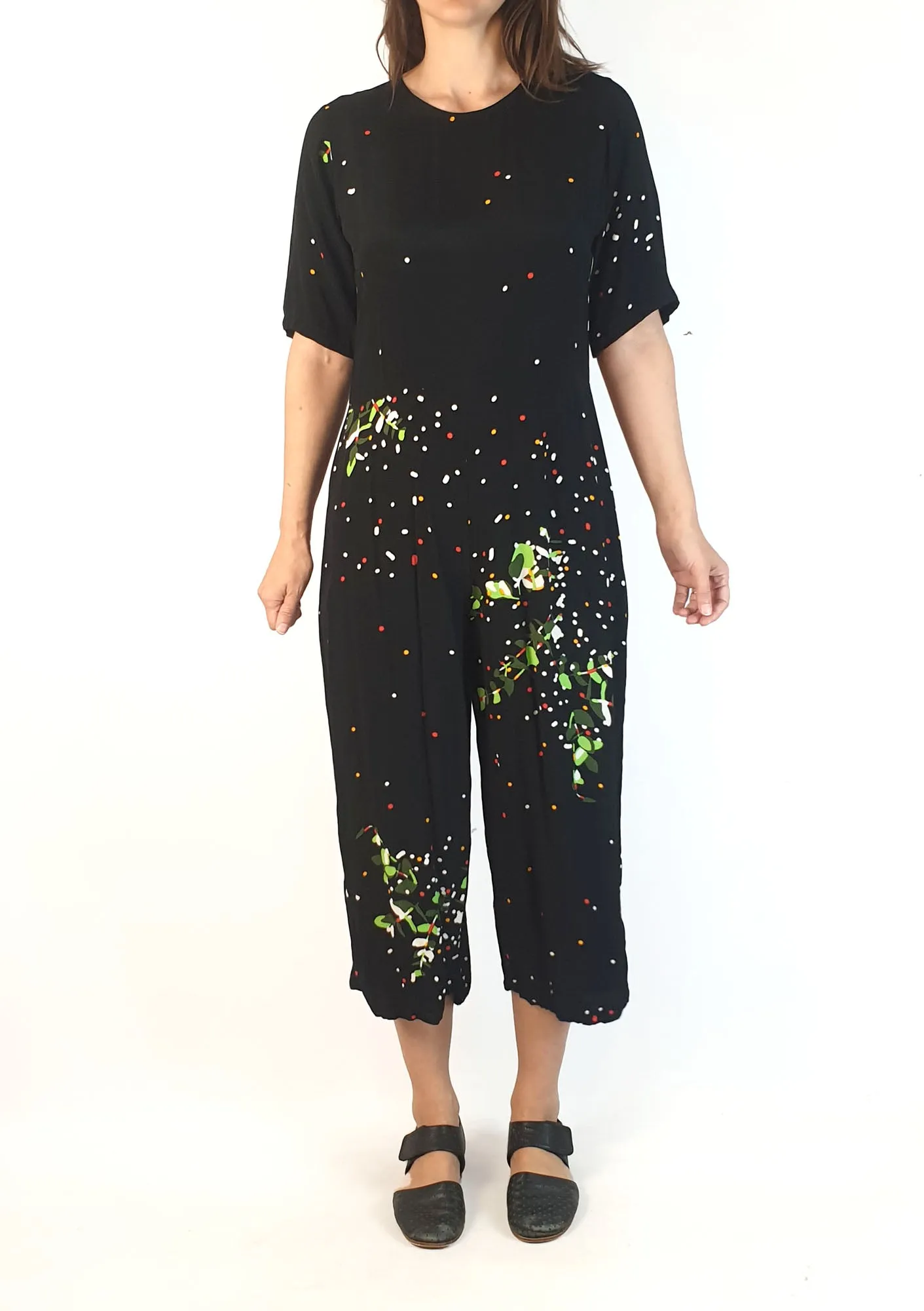 Leonard St black print wide leg jumpsuit size 8
