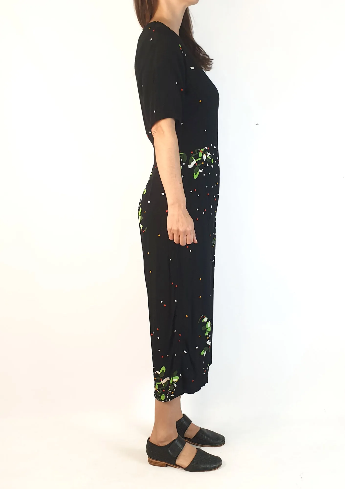Leonard St black print wide leg jumpsuit size 8