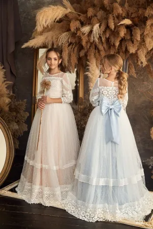Light Blue Flower Girl Dress in Vintage Style