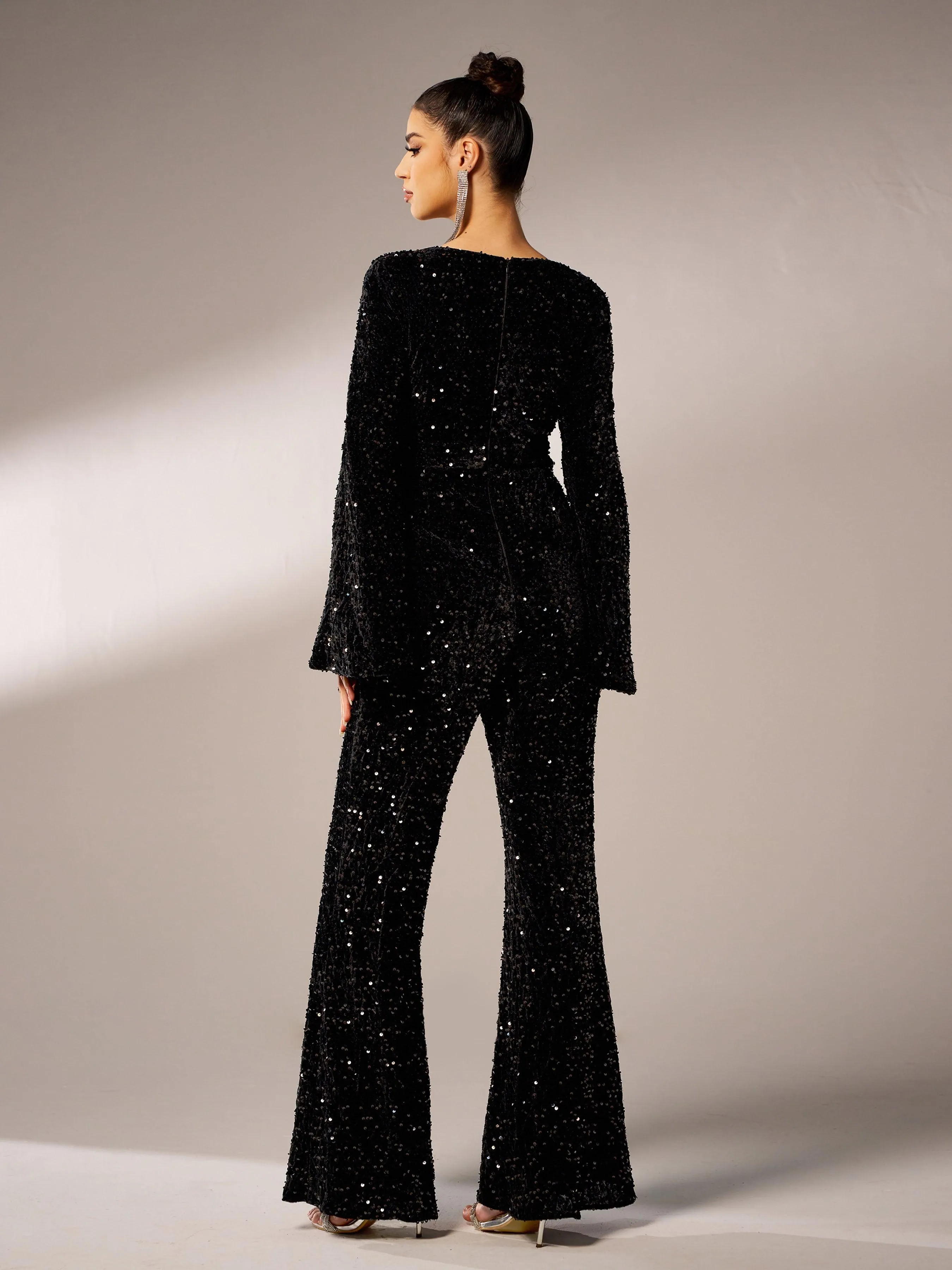 Long Sleeve V Neck Sequin Jumpsuit GM00622