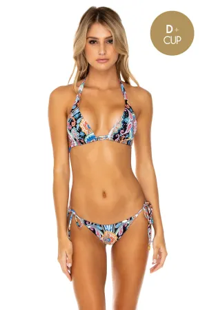 MAESTRANZA - Triangle Halter Top & Wavey Ruched Back Brazilian Tie Side Bottom • Black