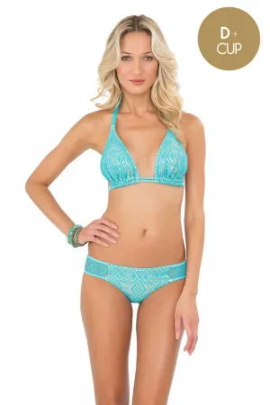 MIAMI NIGHTS - Triangle Halter Top & Full Bottom • Aruba Blue
