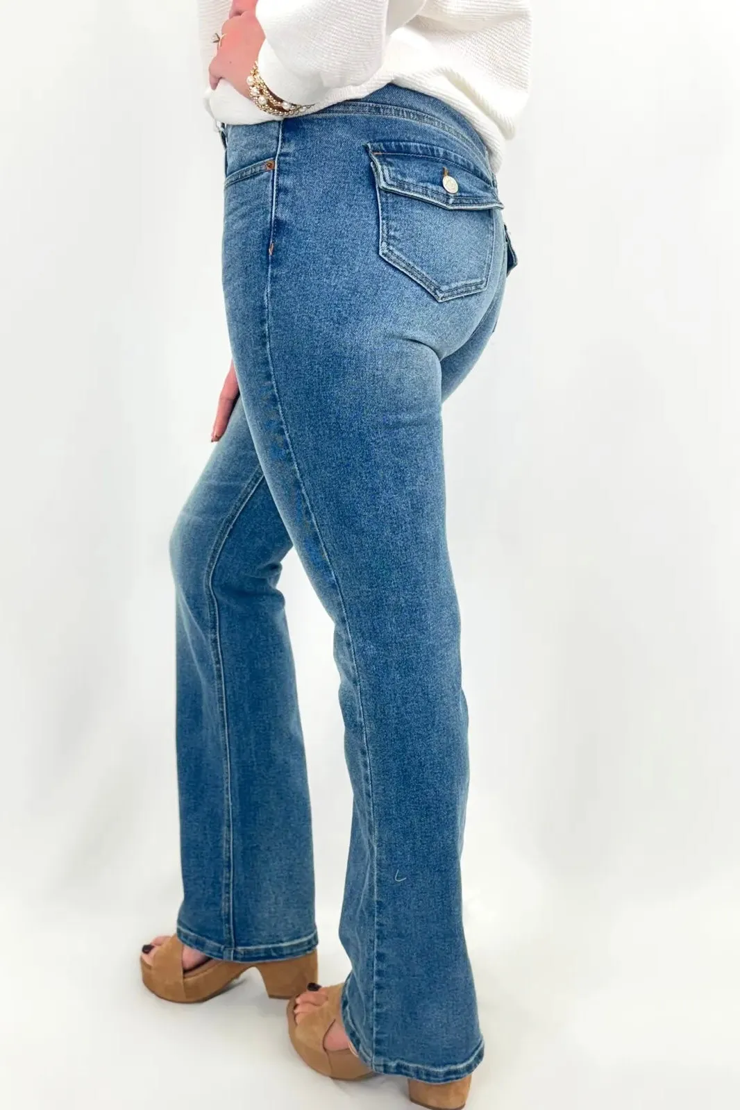 Mid Rise Flap Back Pocket Bottoms