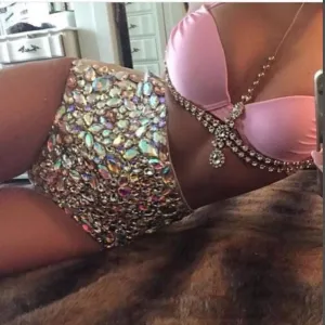 Missord Sexy halter Metal chain sequin pink FT4346
