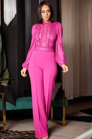 Mock neck w/ front crotchet details jumpsuit