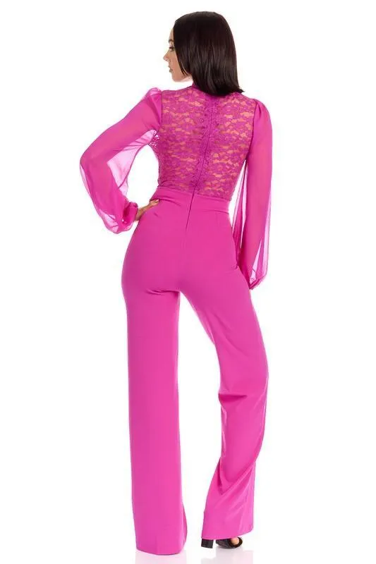 Mock neck w/ front crotchet details jumpsuit