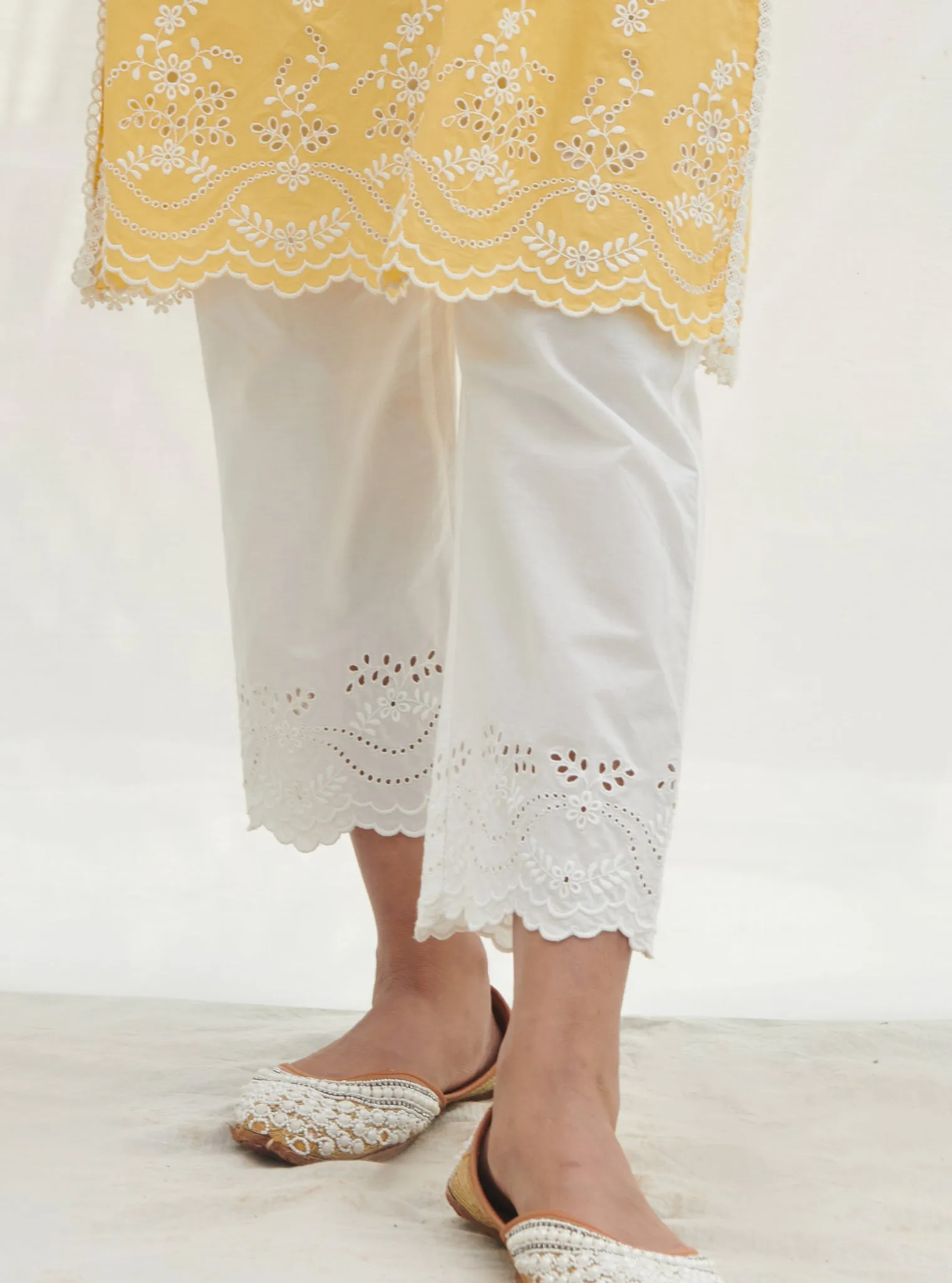 Mulmul Cotton Satari Yellow kurta