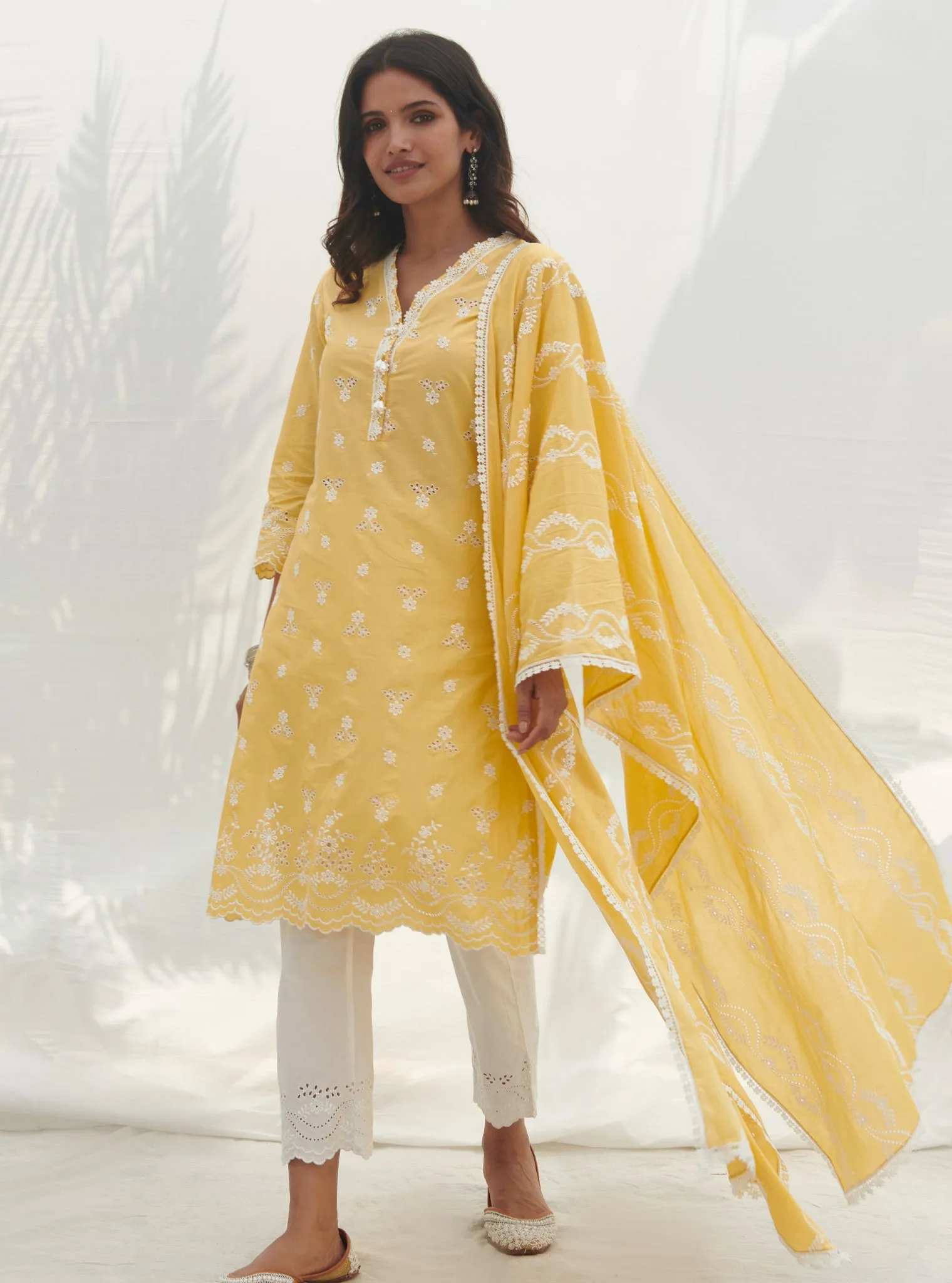 Mulmul Cotton Satari Yellow kurta
