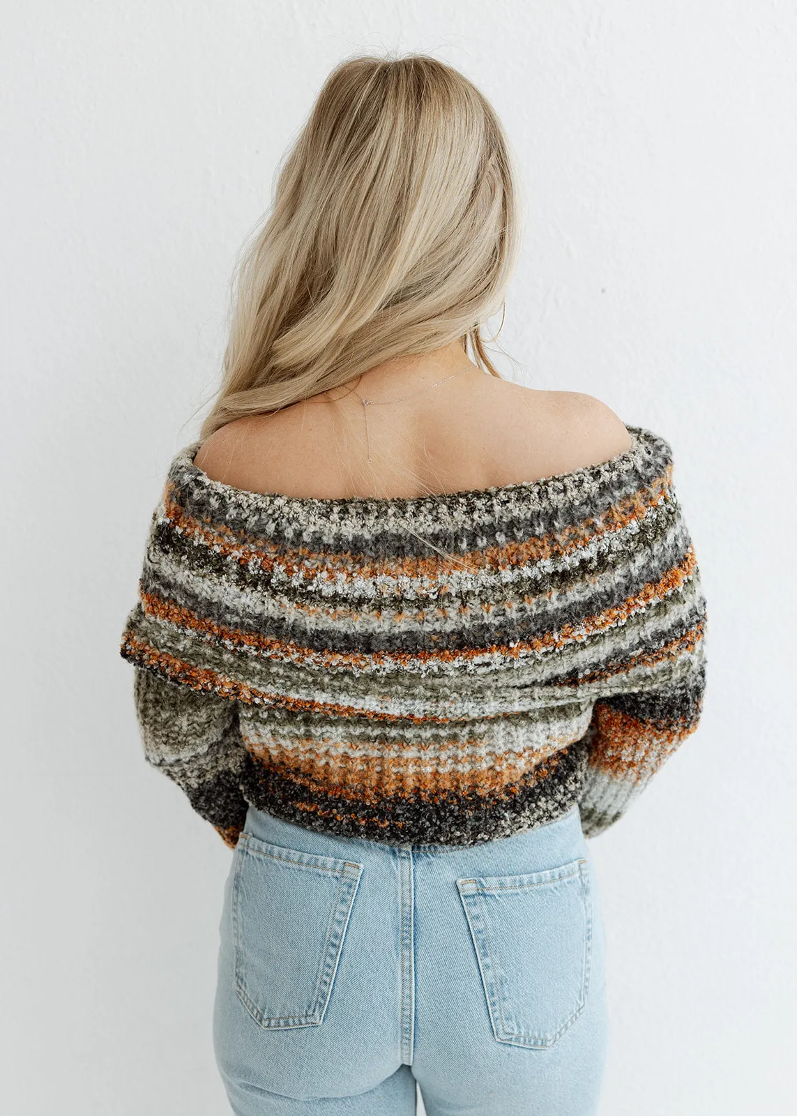 Multi Color Knit Off Shoulder Sweater