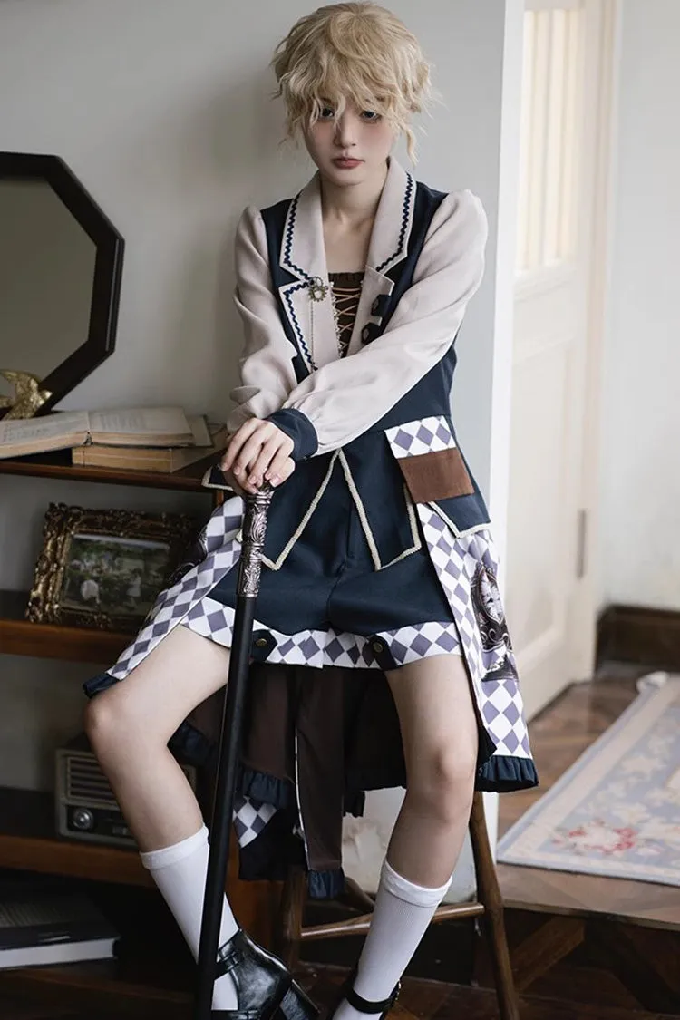 Multi-Color Time Traveler Embroidery Print Punk Ouji Fashion Lolita Set