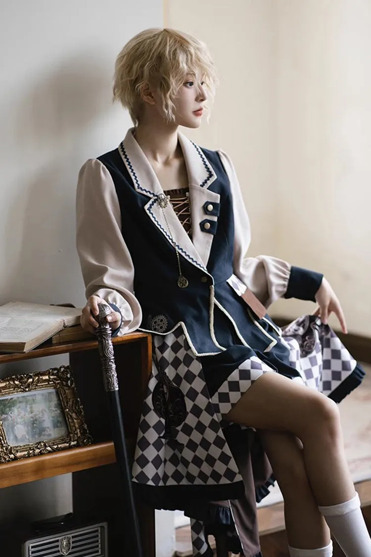 Multi-Color Time Traveler Embroidery Print Punk Ouji Fashion Lolita Set