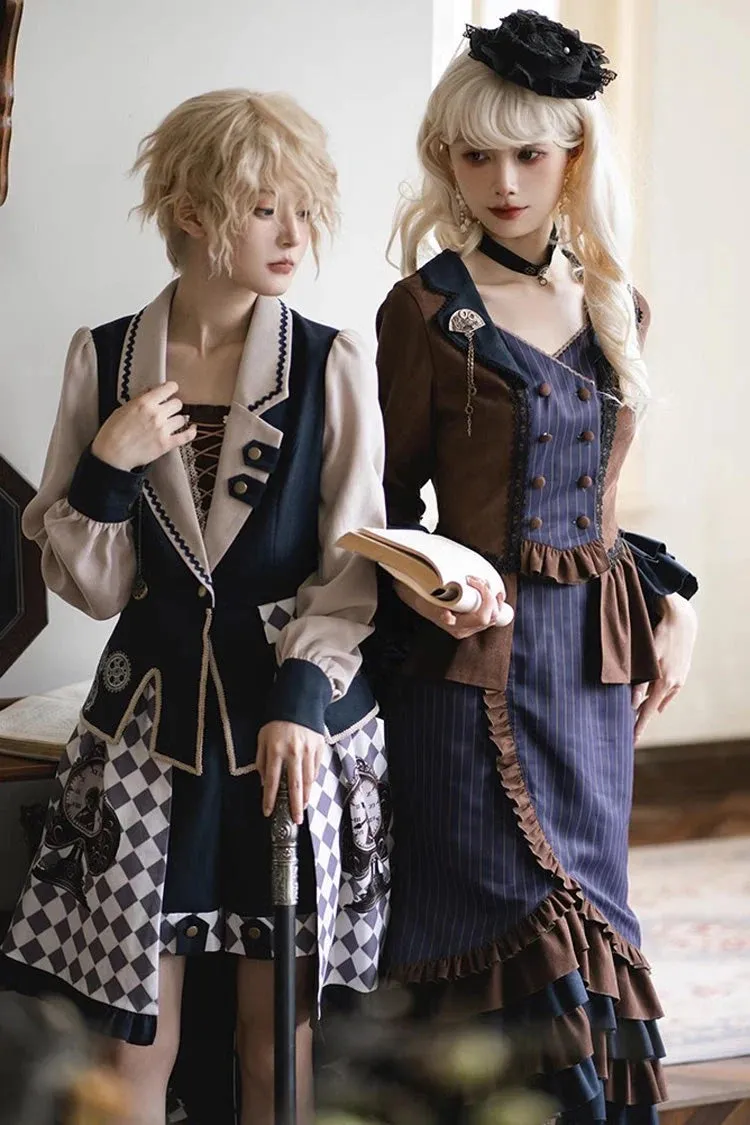 Multi-Color Time Traveler Embroidery Print Punk Ouji Fashion Lolita Set