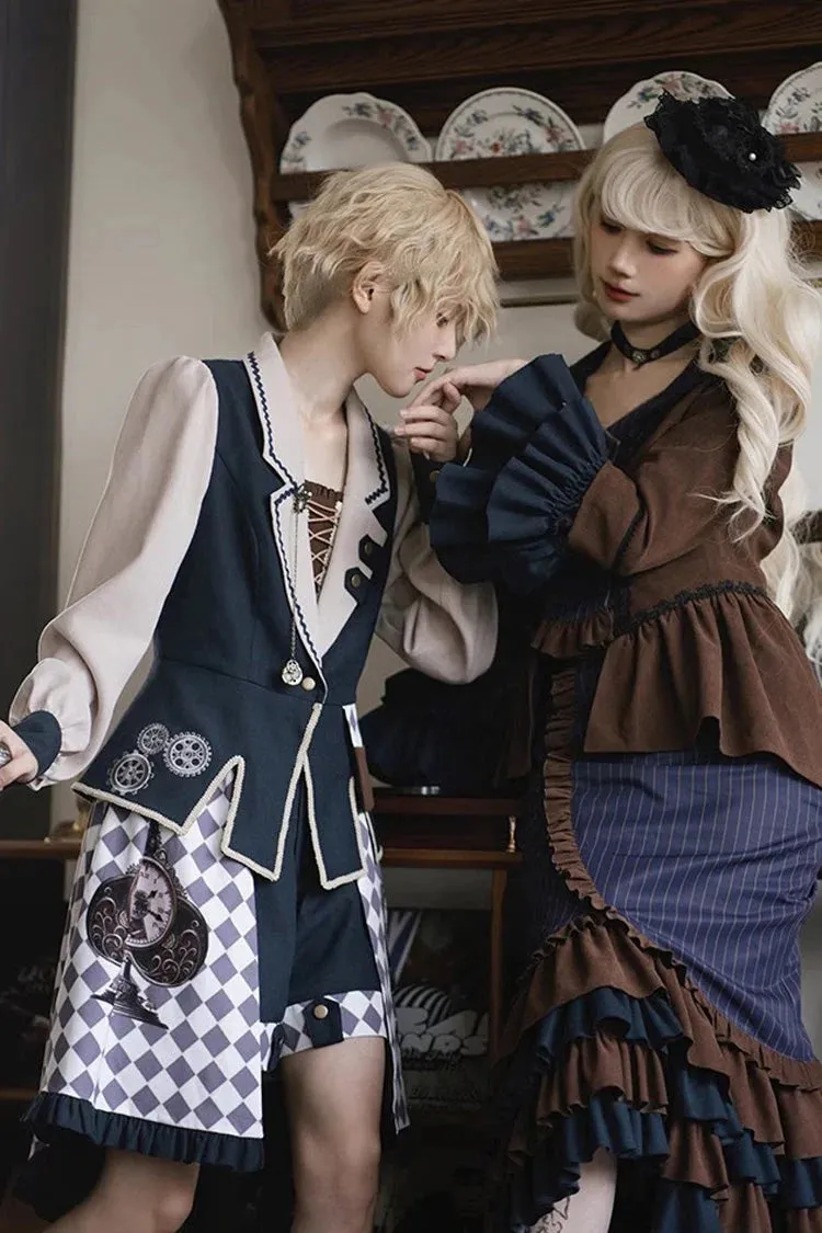 Multi-Color Time Traveler Embroidery Print Punk Ouji Fashion Lolita Set