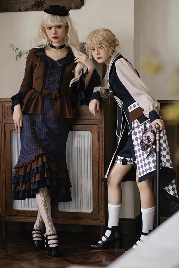 Multi-Color Time Traveler Embroidery Print Punk Ouji Fashion Lolita Set