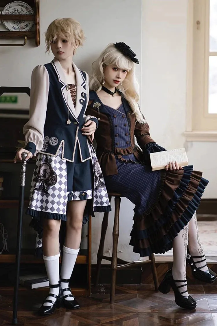 Multi-Color Time Traveler Embroidery Print Punk Ouji Fashion Lolita Set