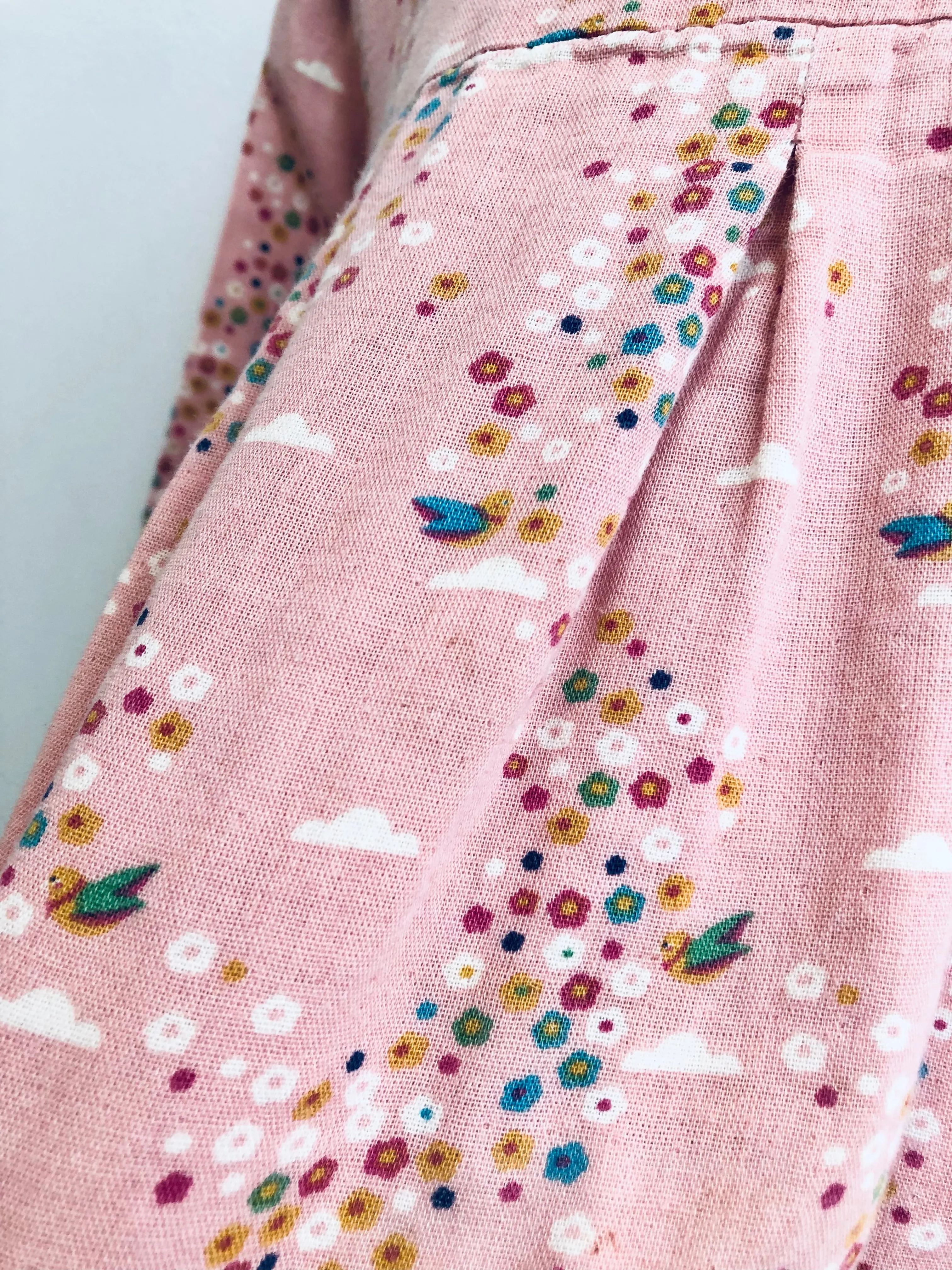 Muslin Flower, Clouds & Birds Dress (tiny marking) // 3-6M