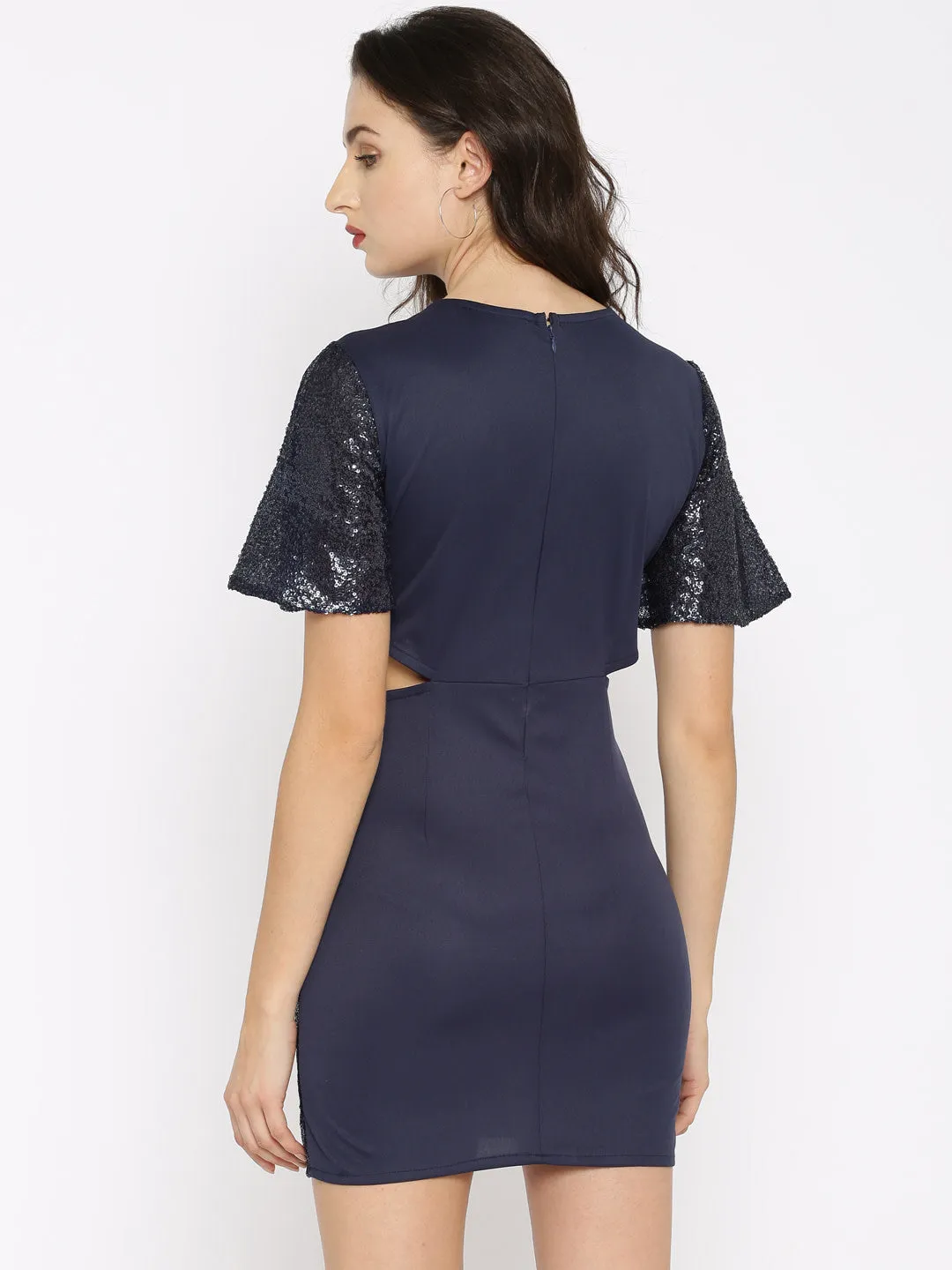 Navy Sequin Side Cut Dress