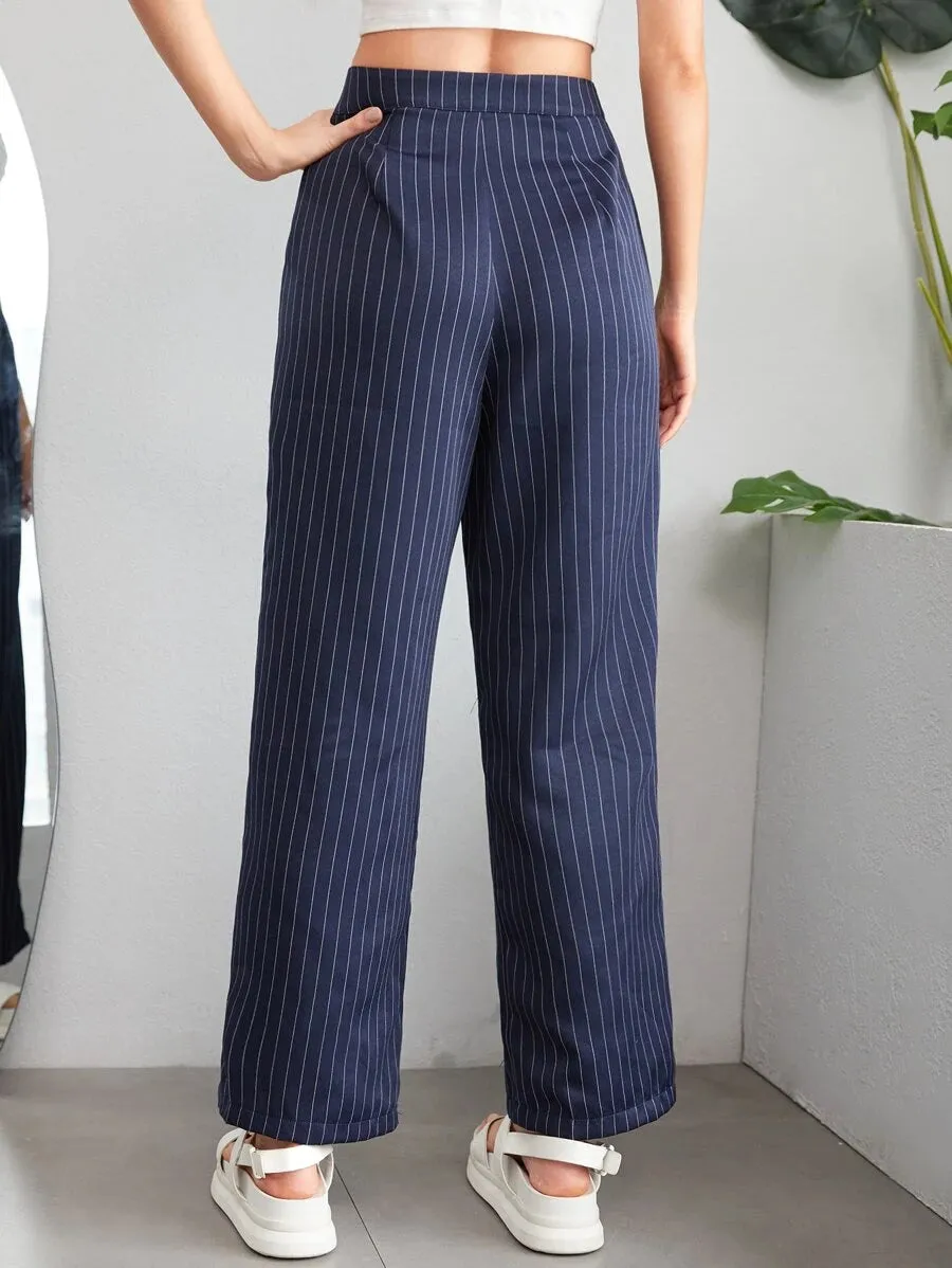 New SHEIN EZwear Striped Straight Leg Pants Navy, Sz L!