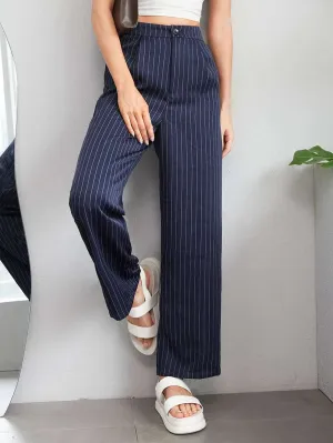 New SHEIN EZwear Striped Straight Leg Pants Navy, Sz L!