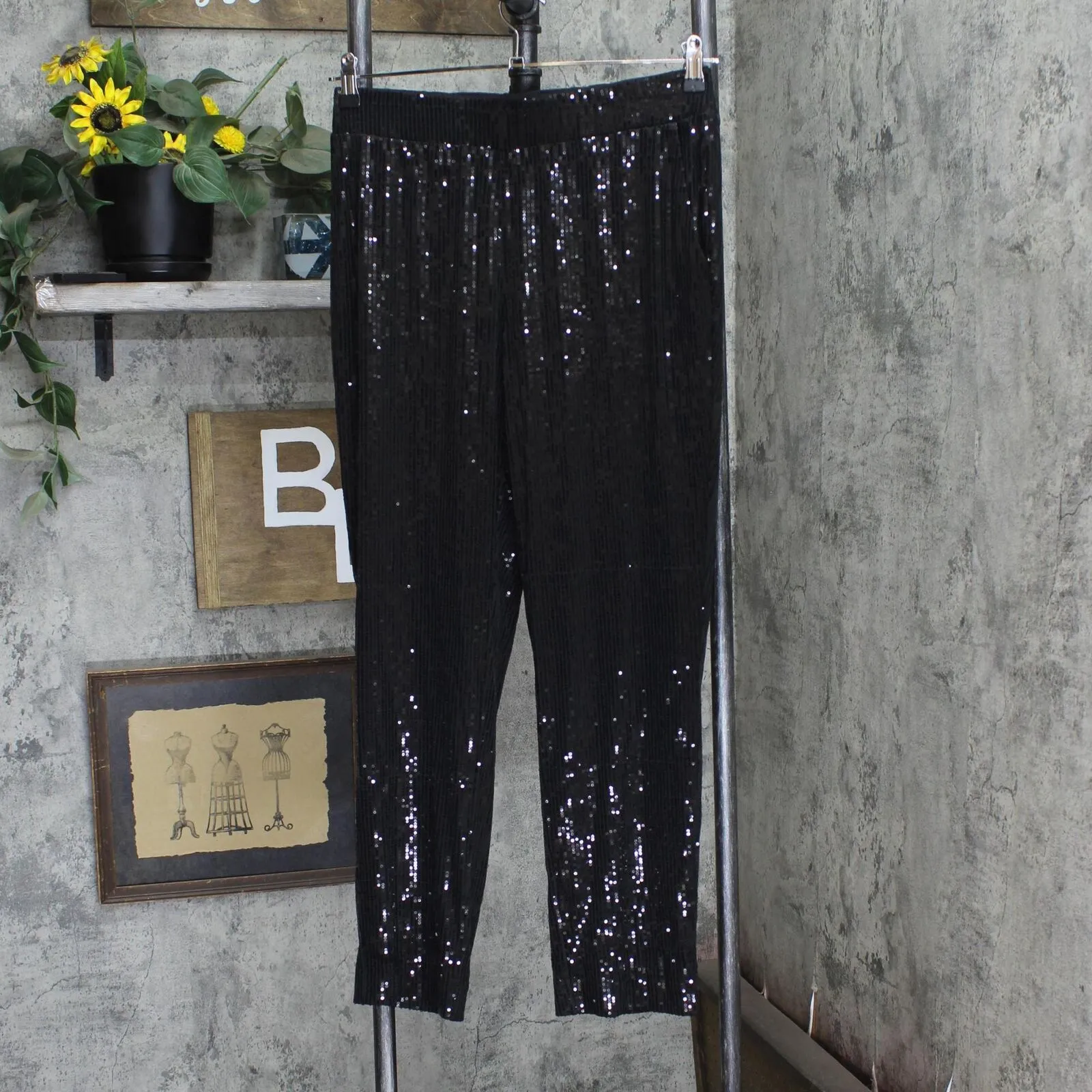 Nine West Womens Knit Bootcut Sequin Stretch Pants 1661ca45b9bfcc Black M