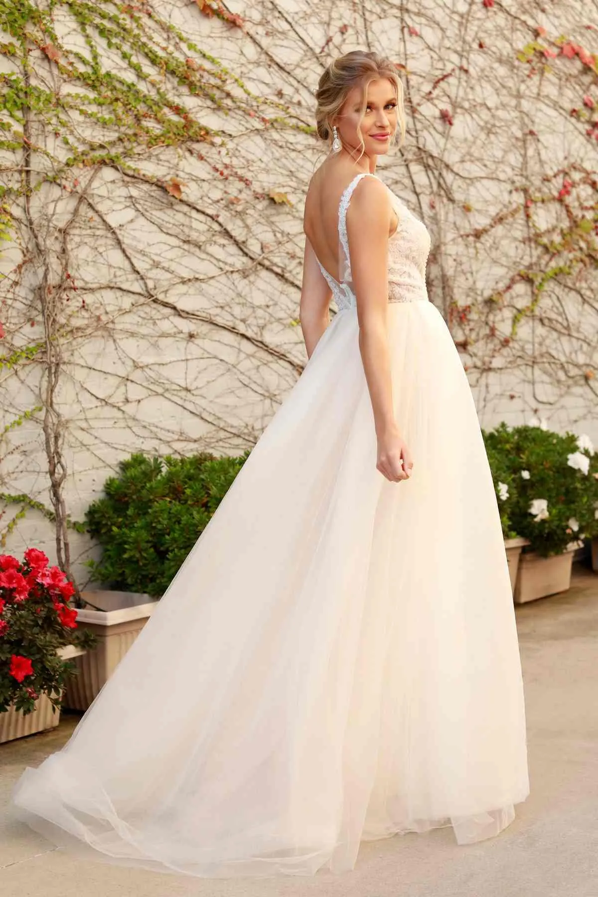 Nox Anabel E474 Sheer Lace Long Fitted A-Line Floor Drape Ruffle Gown