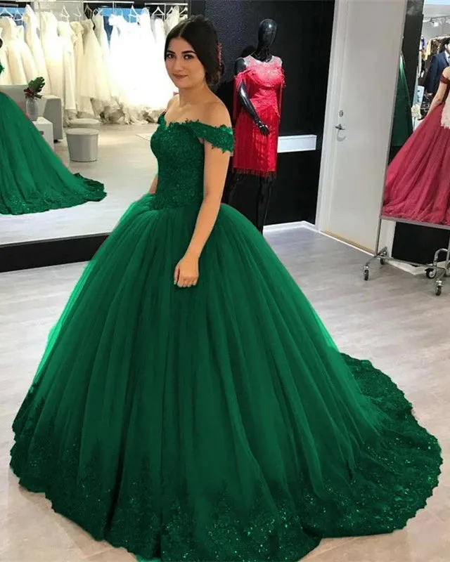 Off Shoulder Tulle V-neck Lace Burgundy Wedding Dresses Ball Gowns