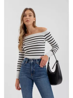 Off the Shoulder Long Sleeve Knit Sweater