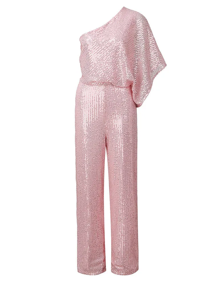 One Shoulder Sequin Jumpsuit