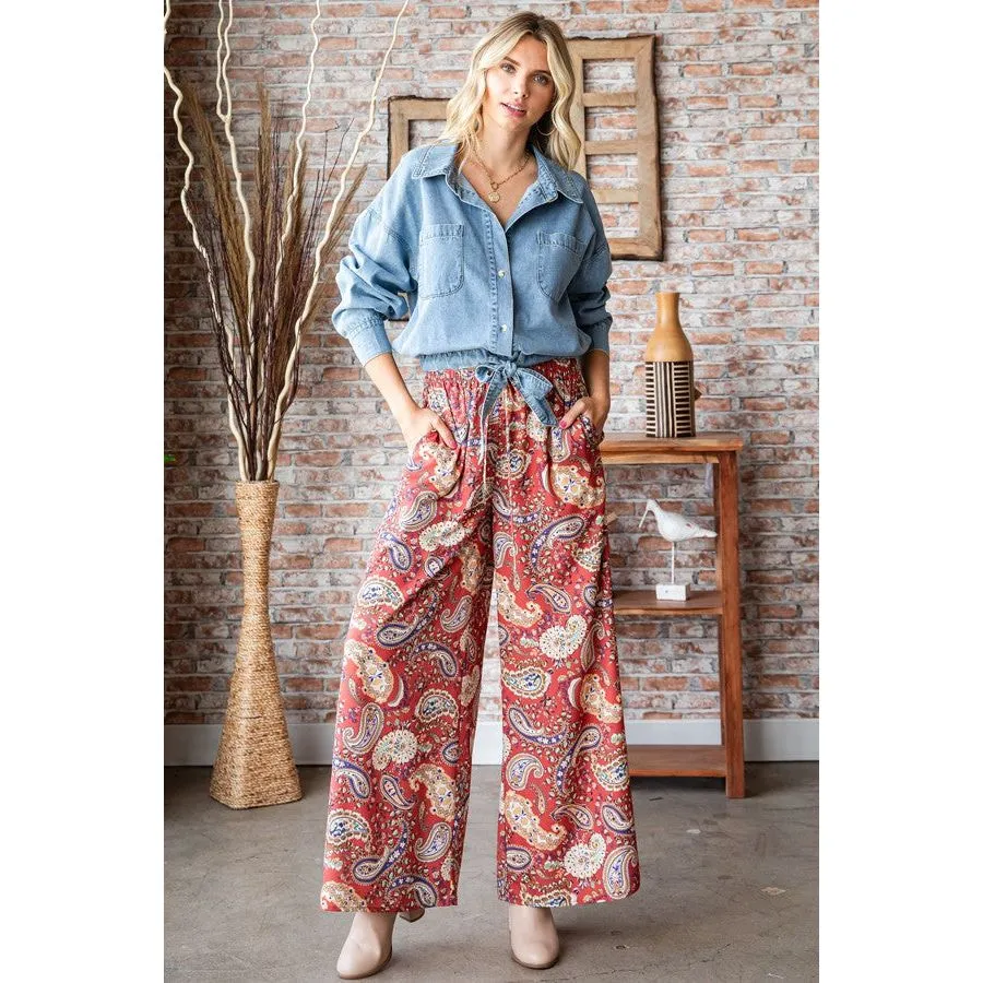 Paisley Print Straight Palazzo Pants