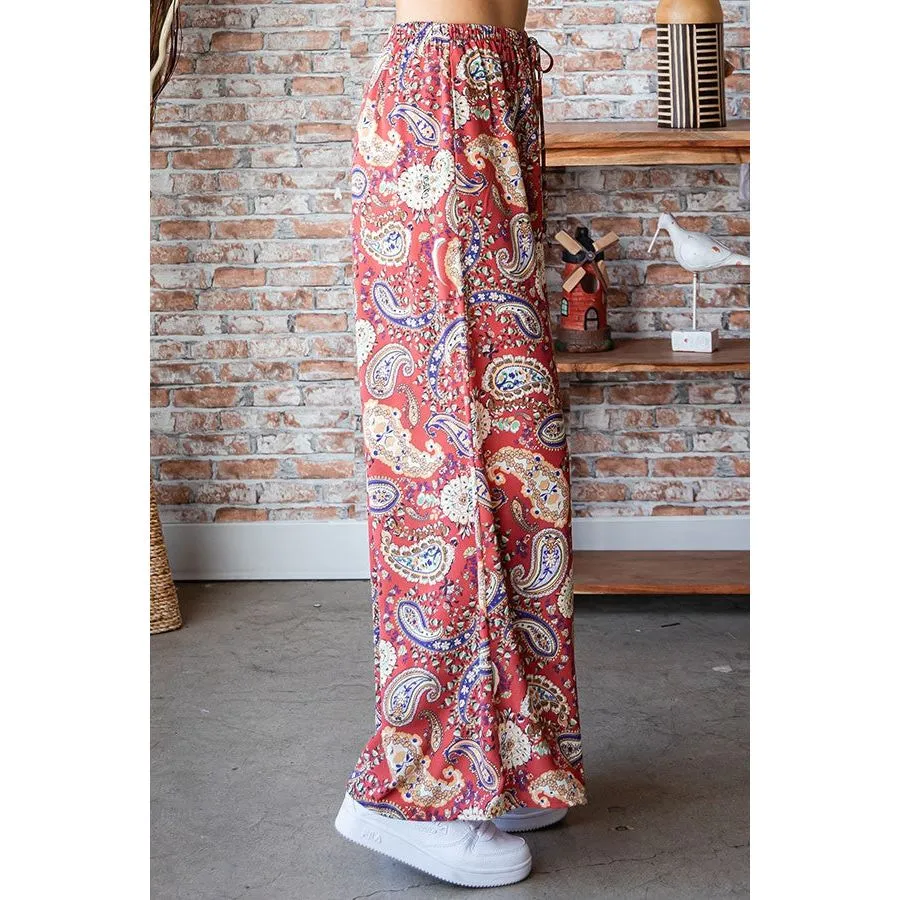 Paisley Print Straight Palazzo Pants