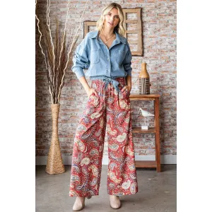 Paisley Print Straight Palazzo Pants