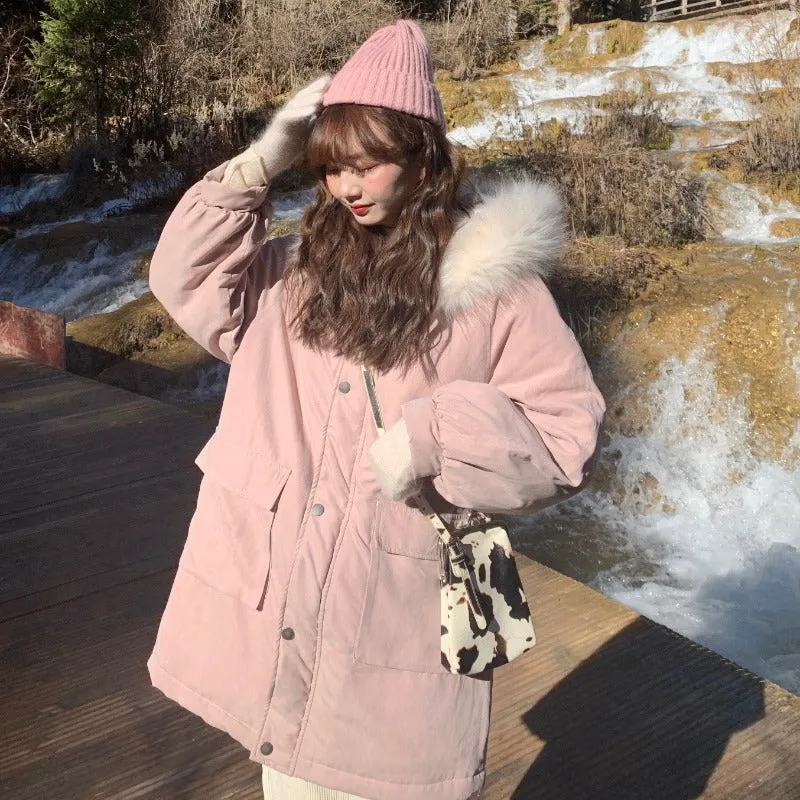 Pink plush hooded jacket  KF82425