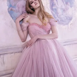 pink prom dresses ball gown 2020 beaded off the shoulder ankle length elegant prom gowns