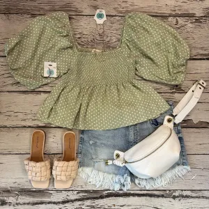 Pistachio Polka Dot Top