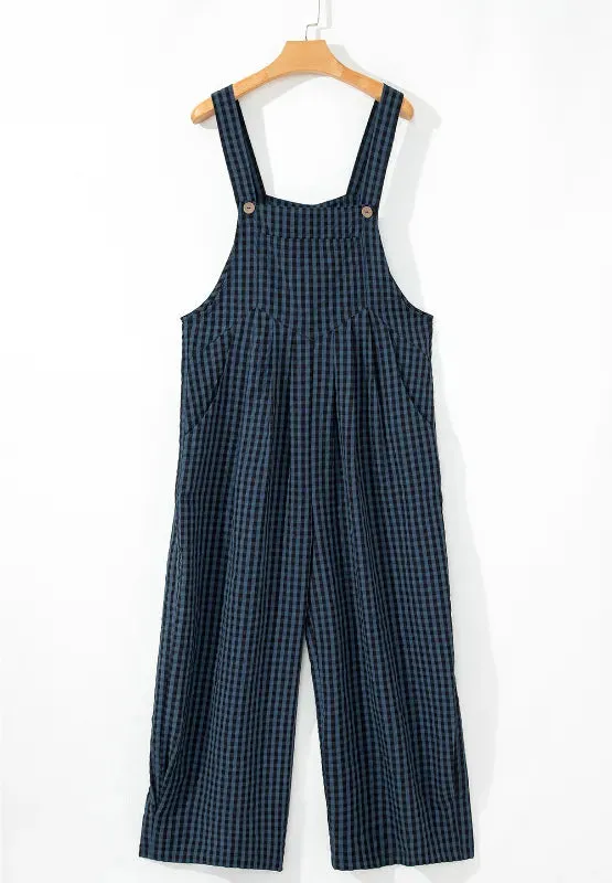 Plaid Wide Strap Wide Leg Overalls