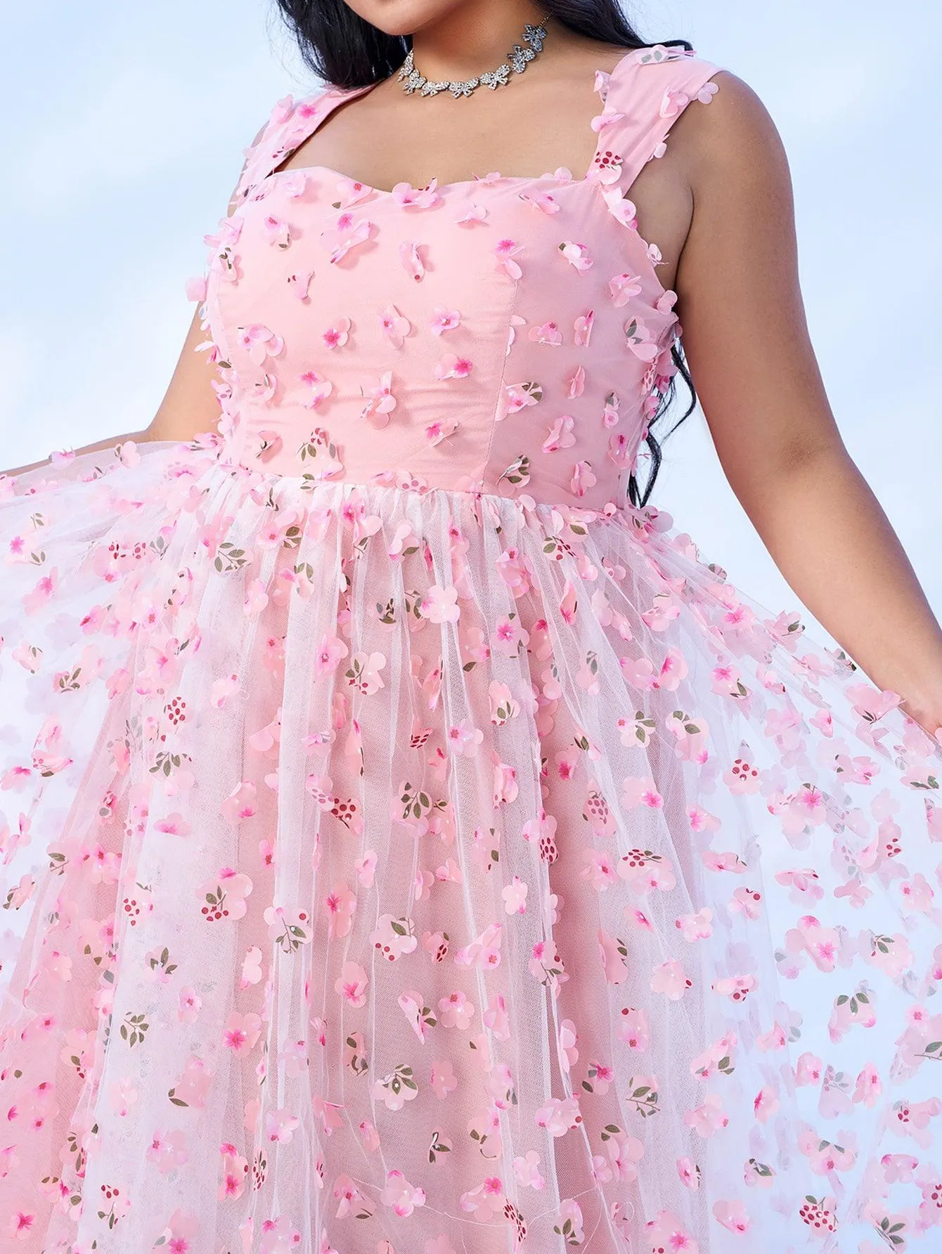 Plus Floral Appliqued High Split Dress PGM00142
