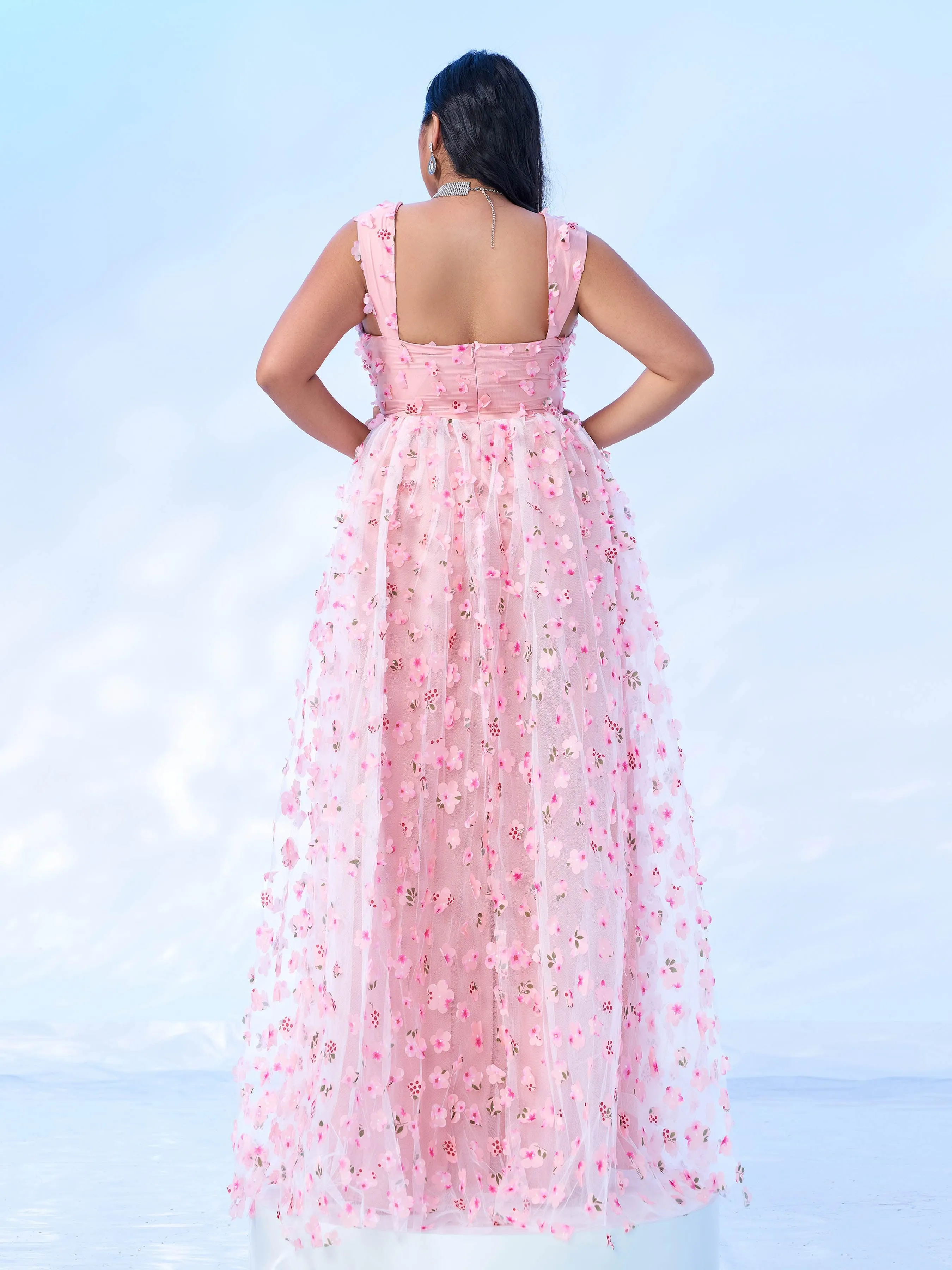 Plus Floral Appliqued High Split Dress PGM00142