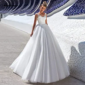 Plus Size White Tulle Wedding Gowns Lace Up Back