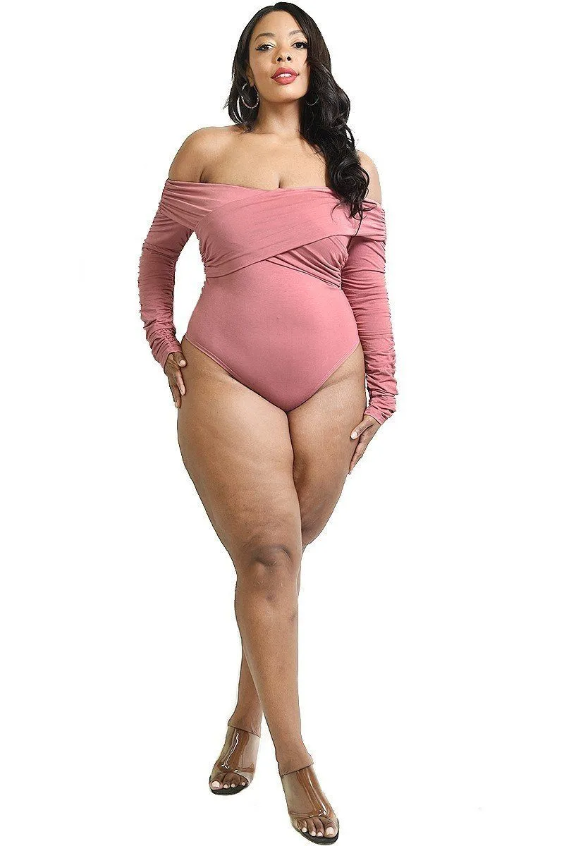 Plus Solid Cross Wrapped Long Sleeve Bodysuit