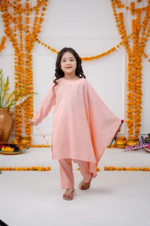 Powder Pink - Hand-Embroidered Poncho Ensemble