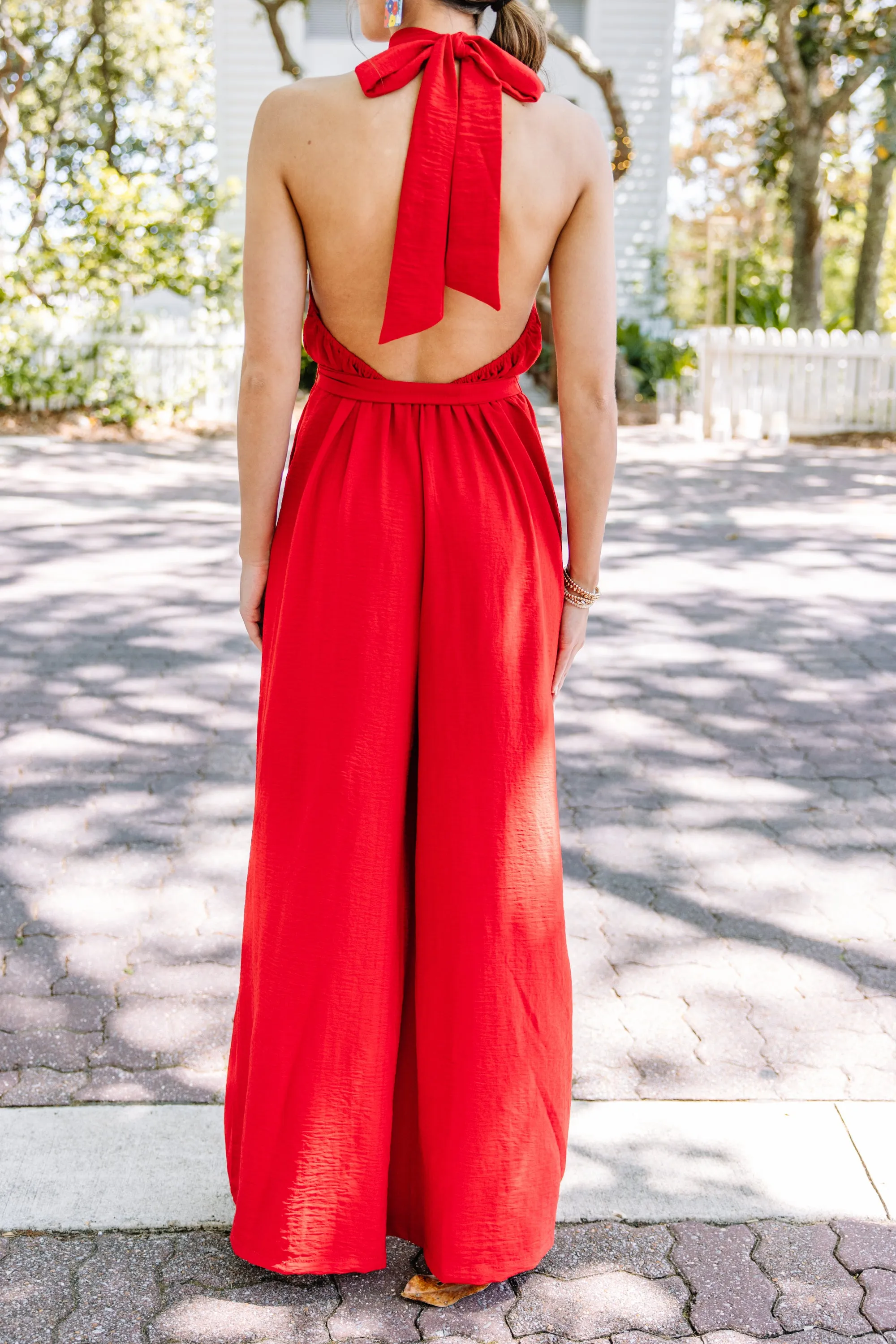 Present Beauty Red Halter Jumpsuit