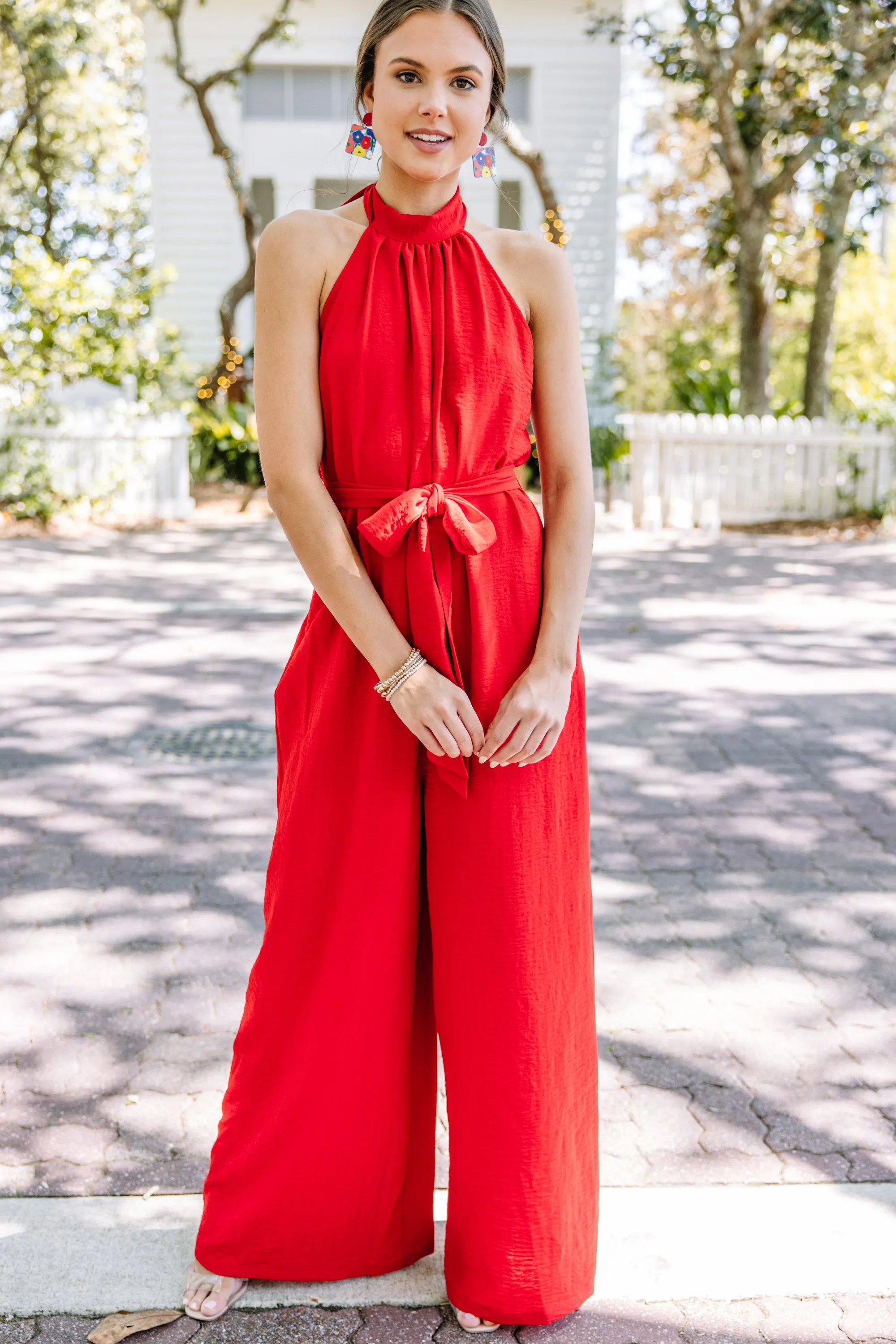 Present Beauty Red Halter Jumpsuit