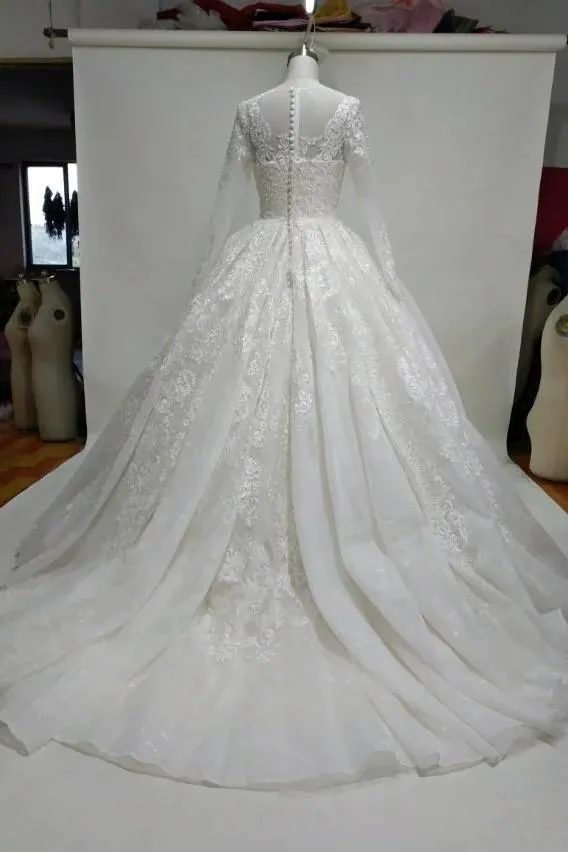 Princess Ball Gown Lace Wedding Dress with Long Sleeves