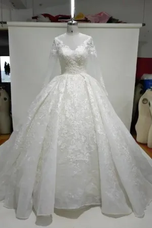 Princess Ball Gown Lace Wedding Dress with Long Sleeves