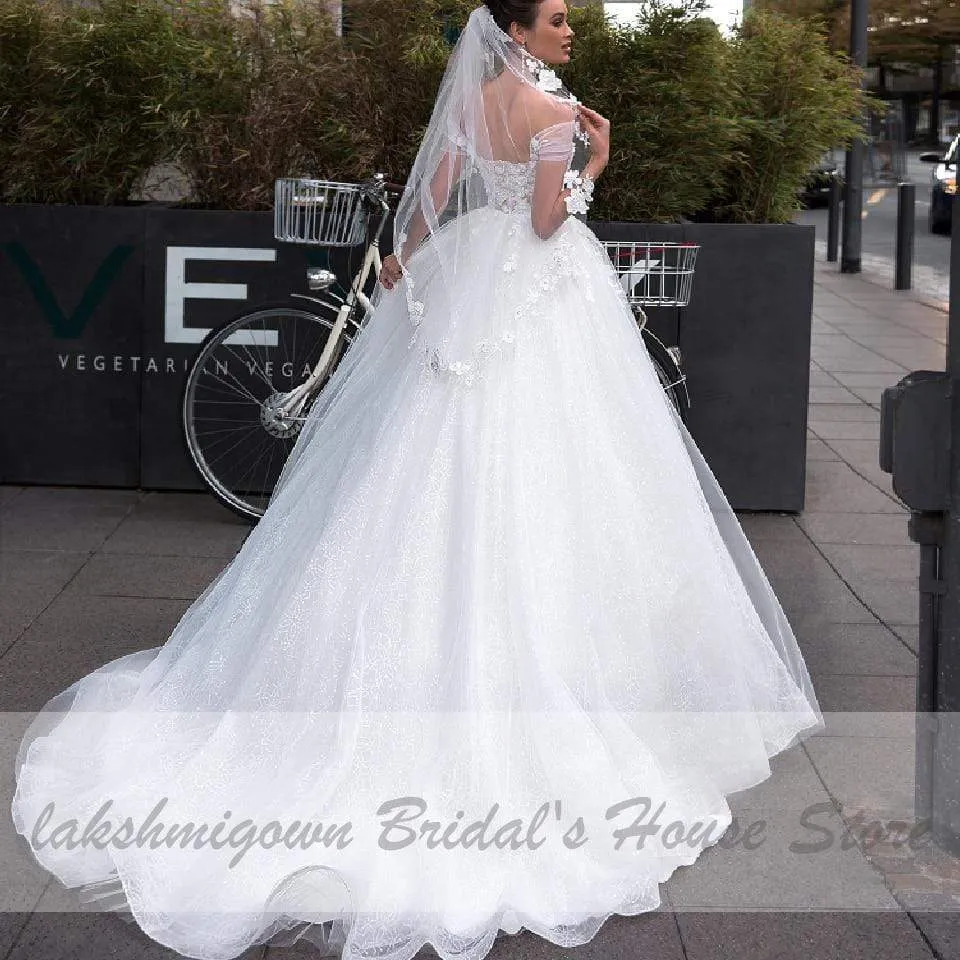 Princess Bridal White Tulle Mariage Wedding Gowns