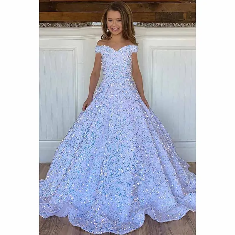 Princess Girls Pageant Dress Sparkly Sequin Flower Girl Dresses Ball Gown Kids Dress