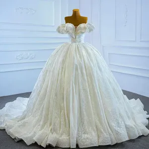 Puffy Lace Wedding Dress Vintage Off the Shoulder Bridal Gown