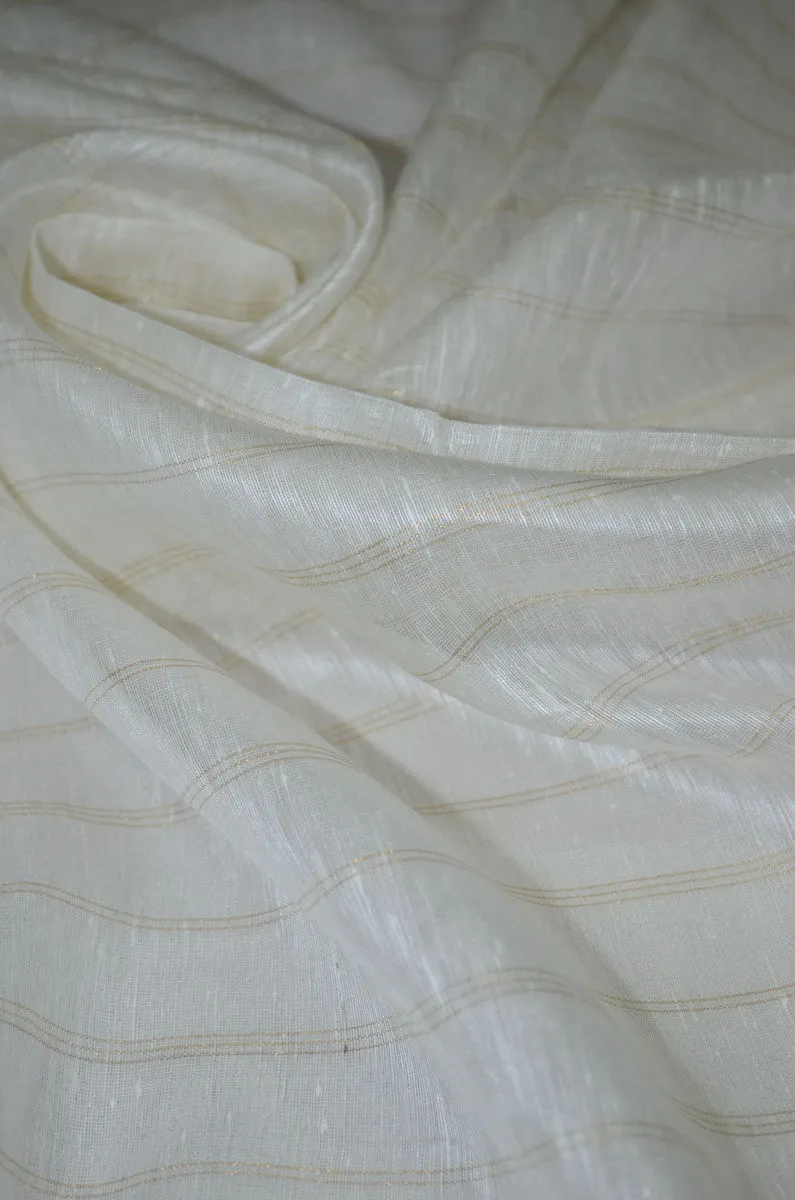 Pure Checkered Handloom Silk Linen Zari Bordered Fabric