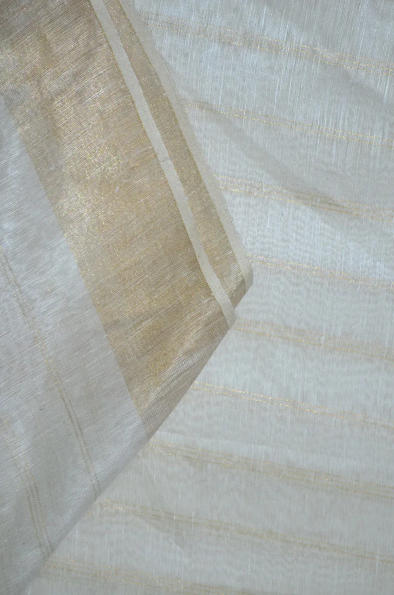 Pure Checkered Handloom Silk Linen Zari Bordered Fabric